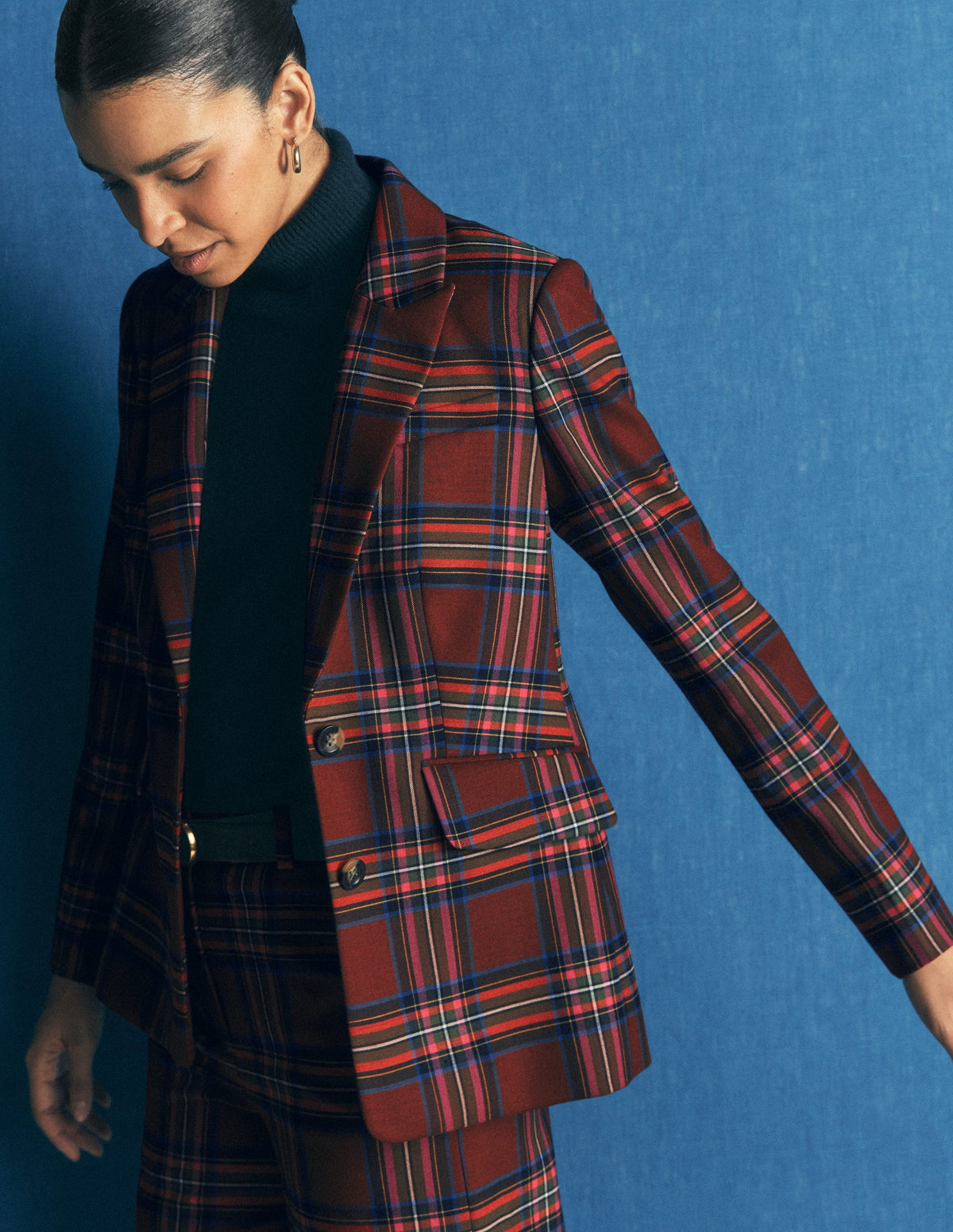 Stamford Wool Blazer-Brown, Blue and Orange Check - Image 2