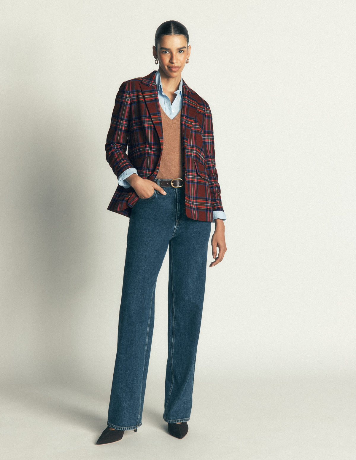 Stamford Wool Blazer-Brown, Blue and Orange Check - Image 6