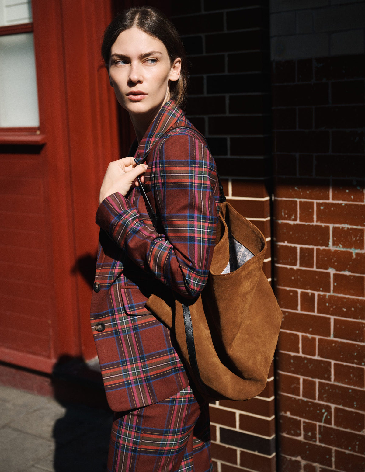 Stamford Wool Blazer-Brown, Blue and Orange Check - Image 1