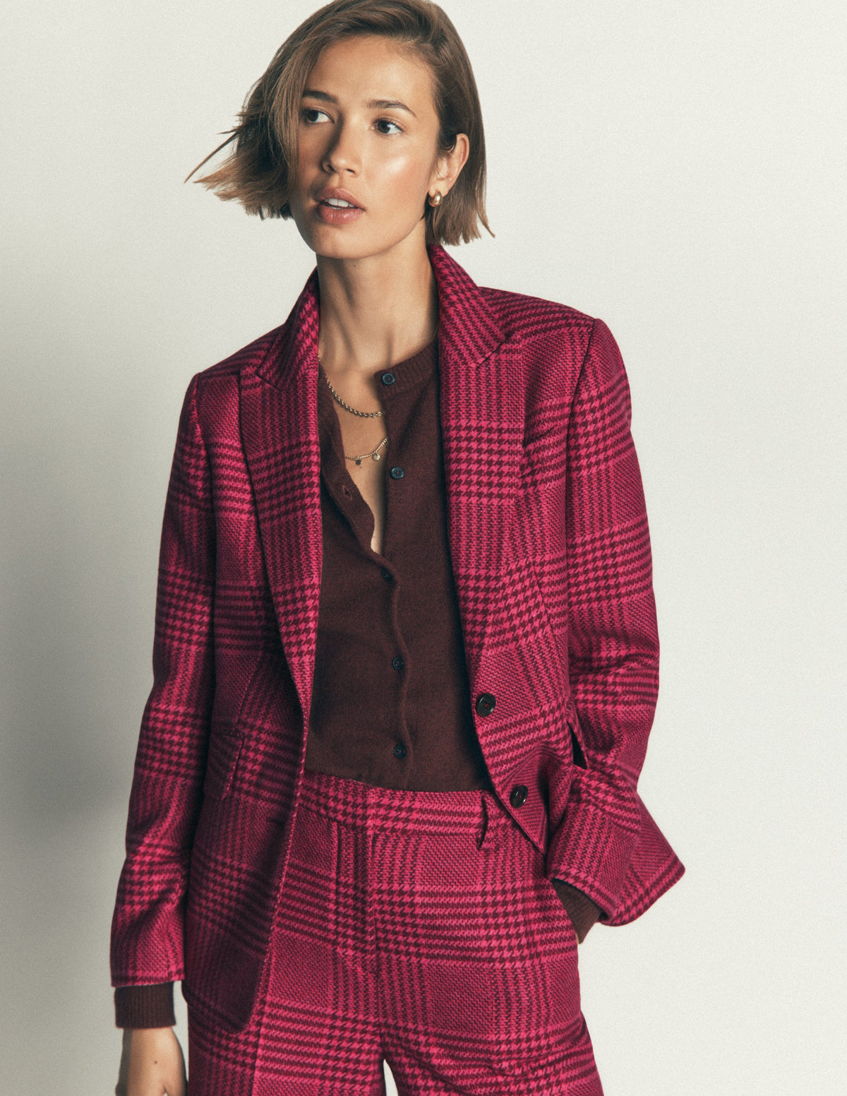 Stamford Wool Blazer-Pink And Maroon Check - Image 2