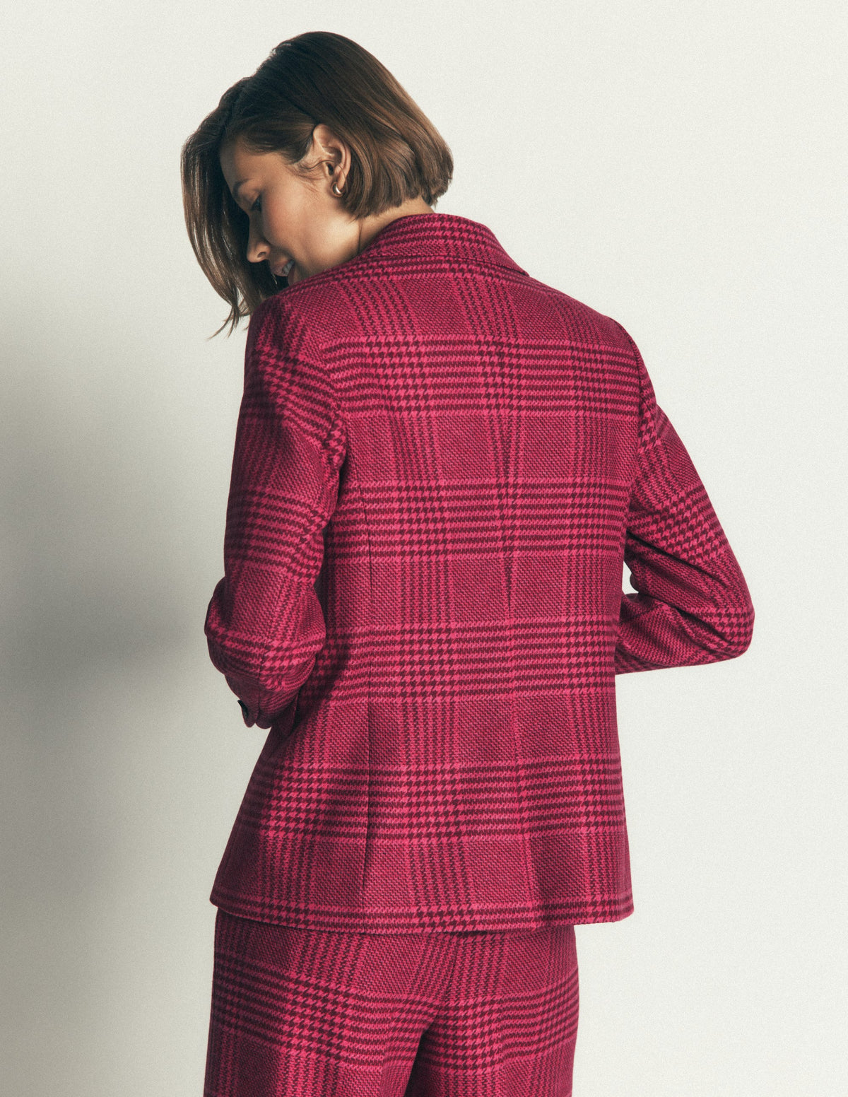 Stamford Wool Blazer-Pink And Maroon Check - Image 4