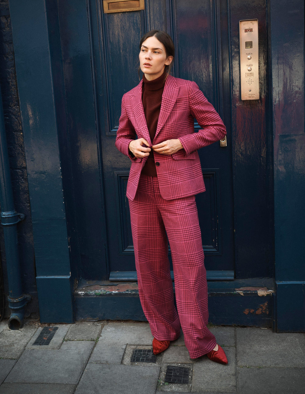 Stamford Wool Blazer-Pink And Maroon Check - Image 1
