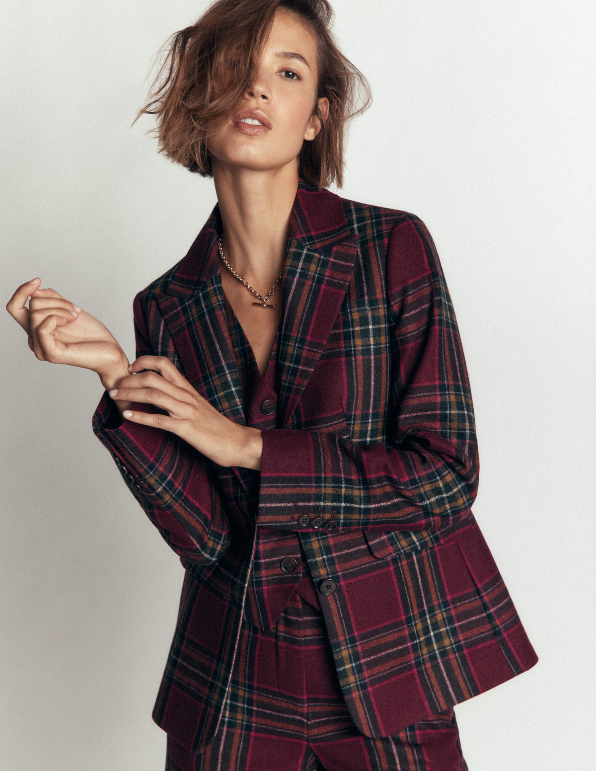 Stamford Wool Blazer-Maroon And Olive Check - Image 1