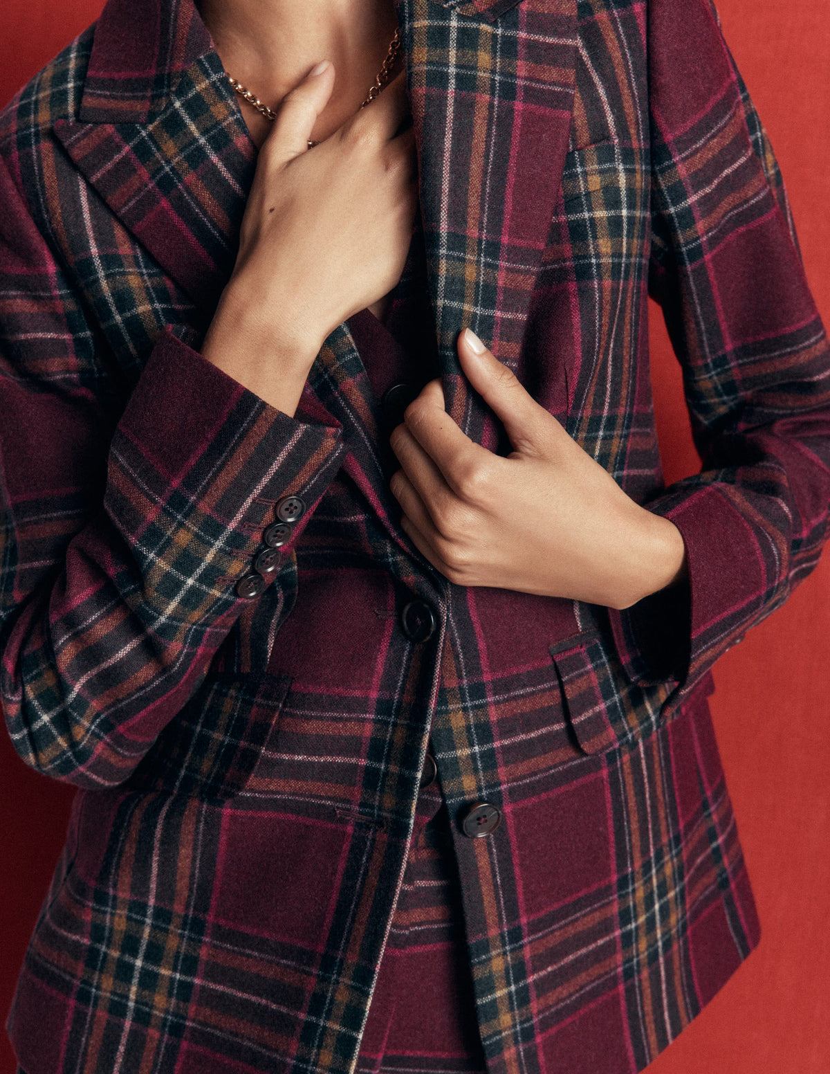 Stamford Wool Blazer-Maroon And Olive Check-2