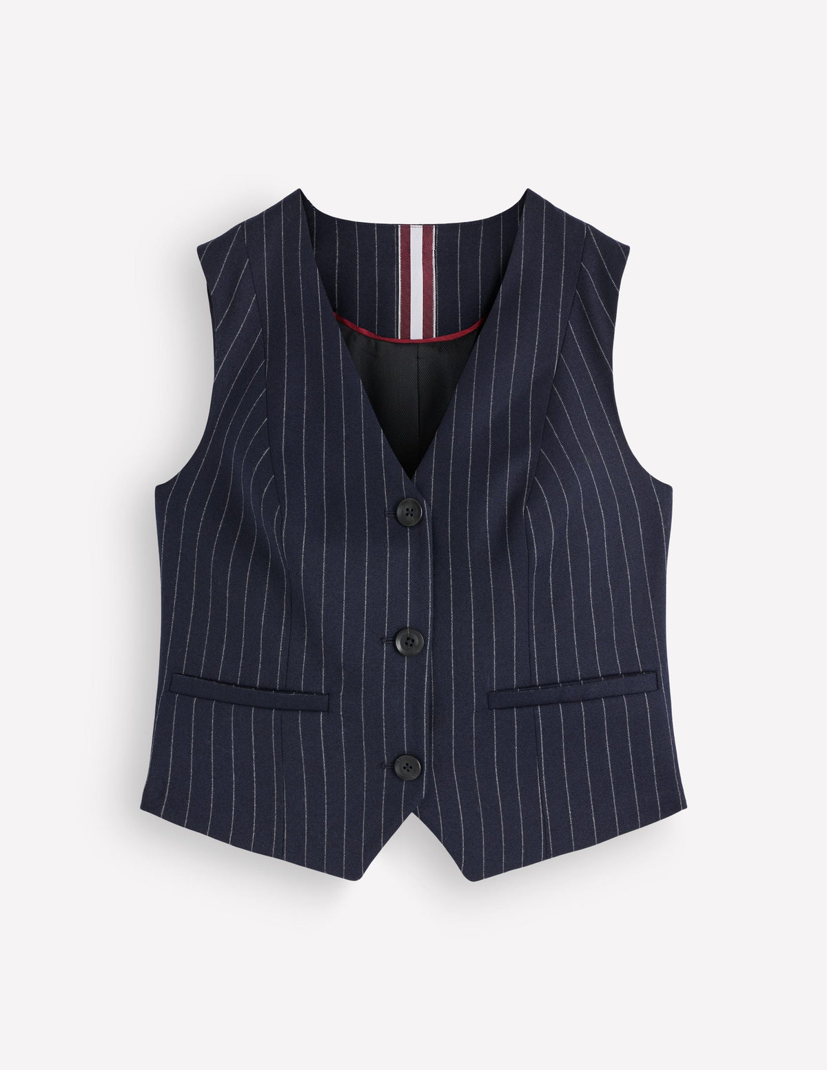 V Neck Wool Blend Waistcoat-Navy Pinstripe - Image 7