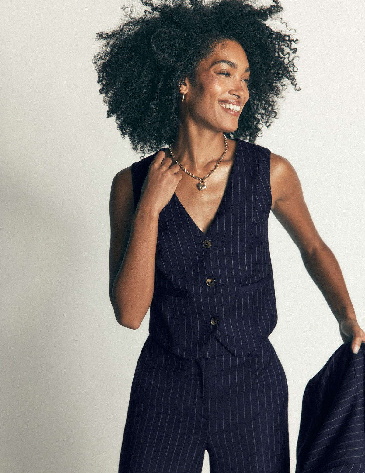 V Neck Wool Blend Waistcoat-Navy Pinstripe-4