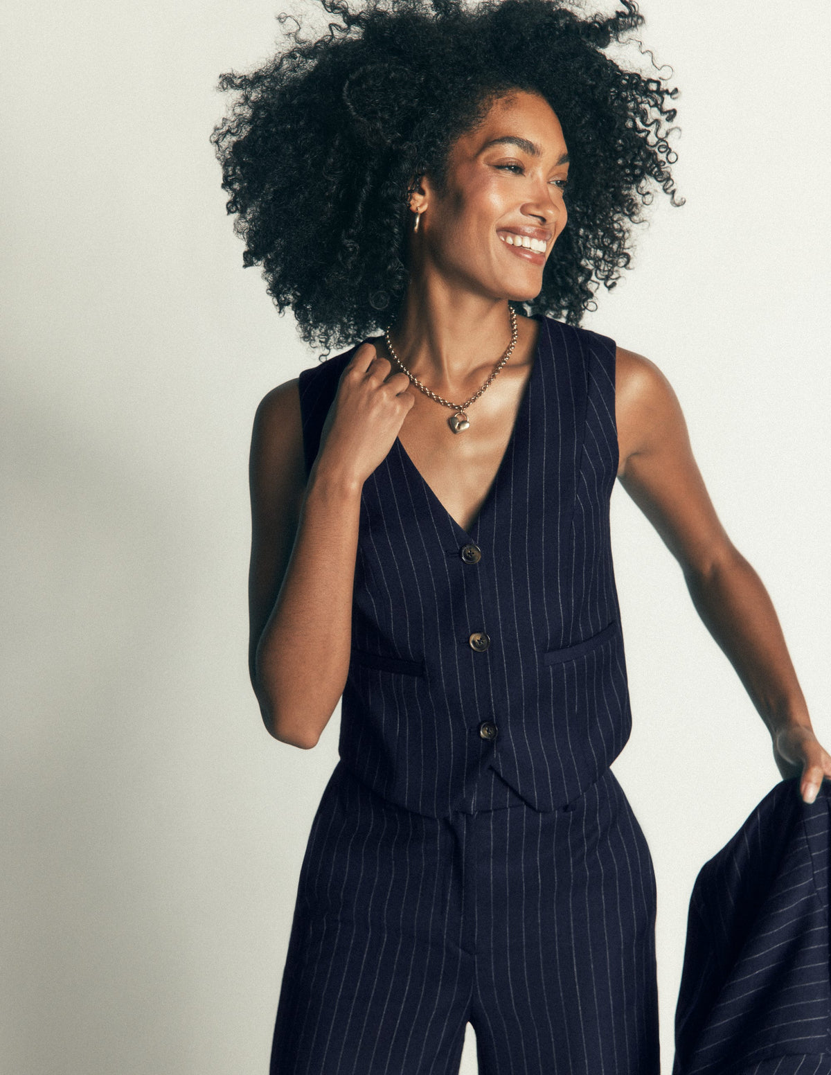 V Neck Wool Blend Waistcoat-Navy Pinstripe - Image 4