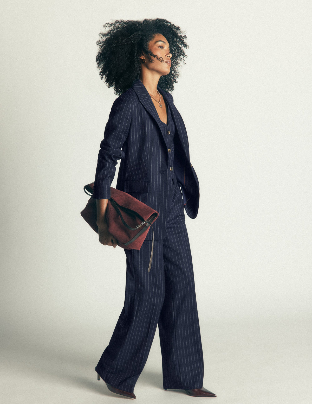 V Neck Wool Blend Waistcoat-Navy Pinstripe-6