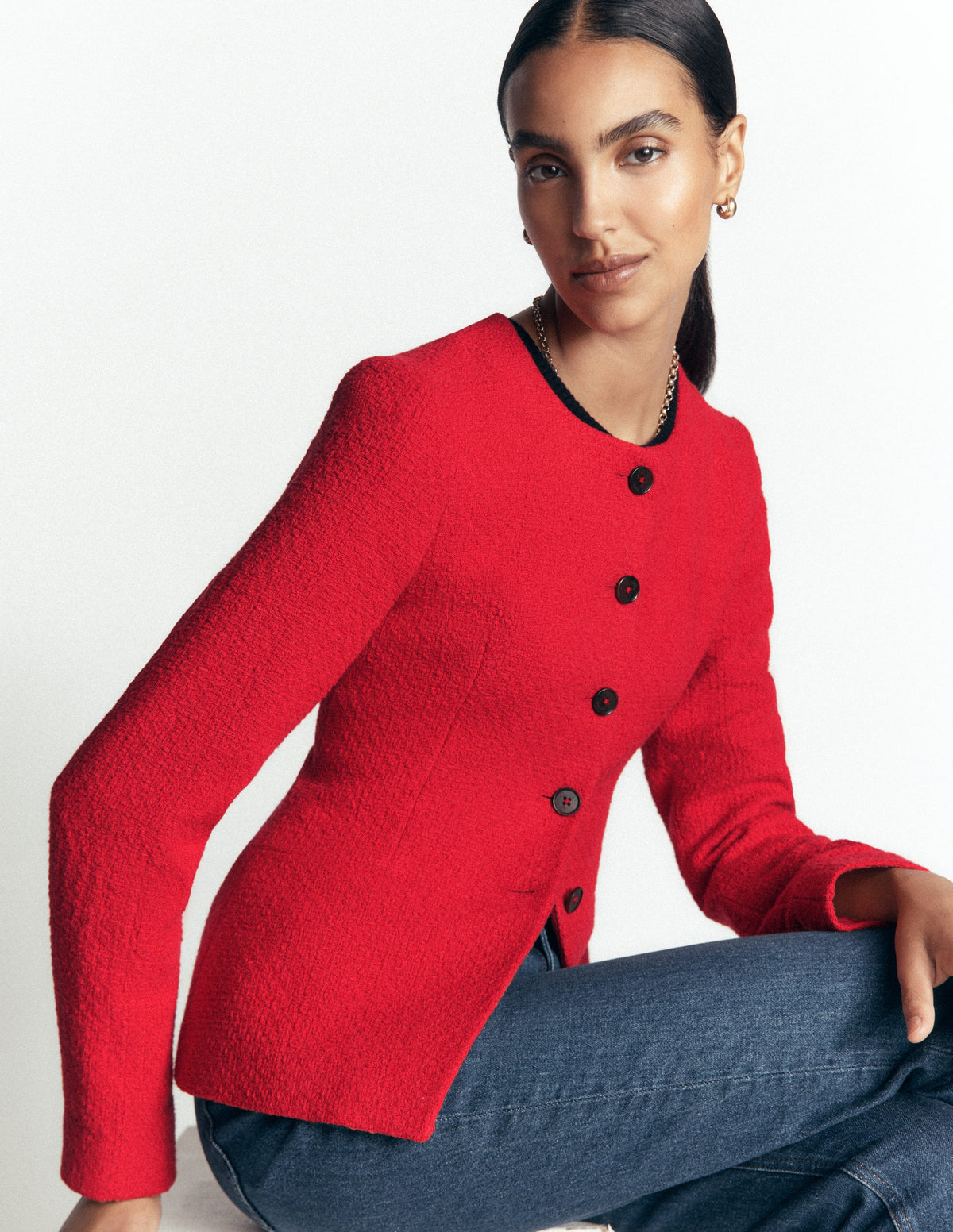 Collarless Tailored Blazer-Poppy Red-2