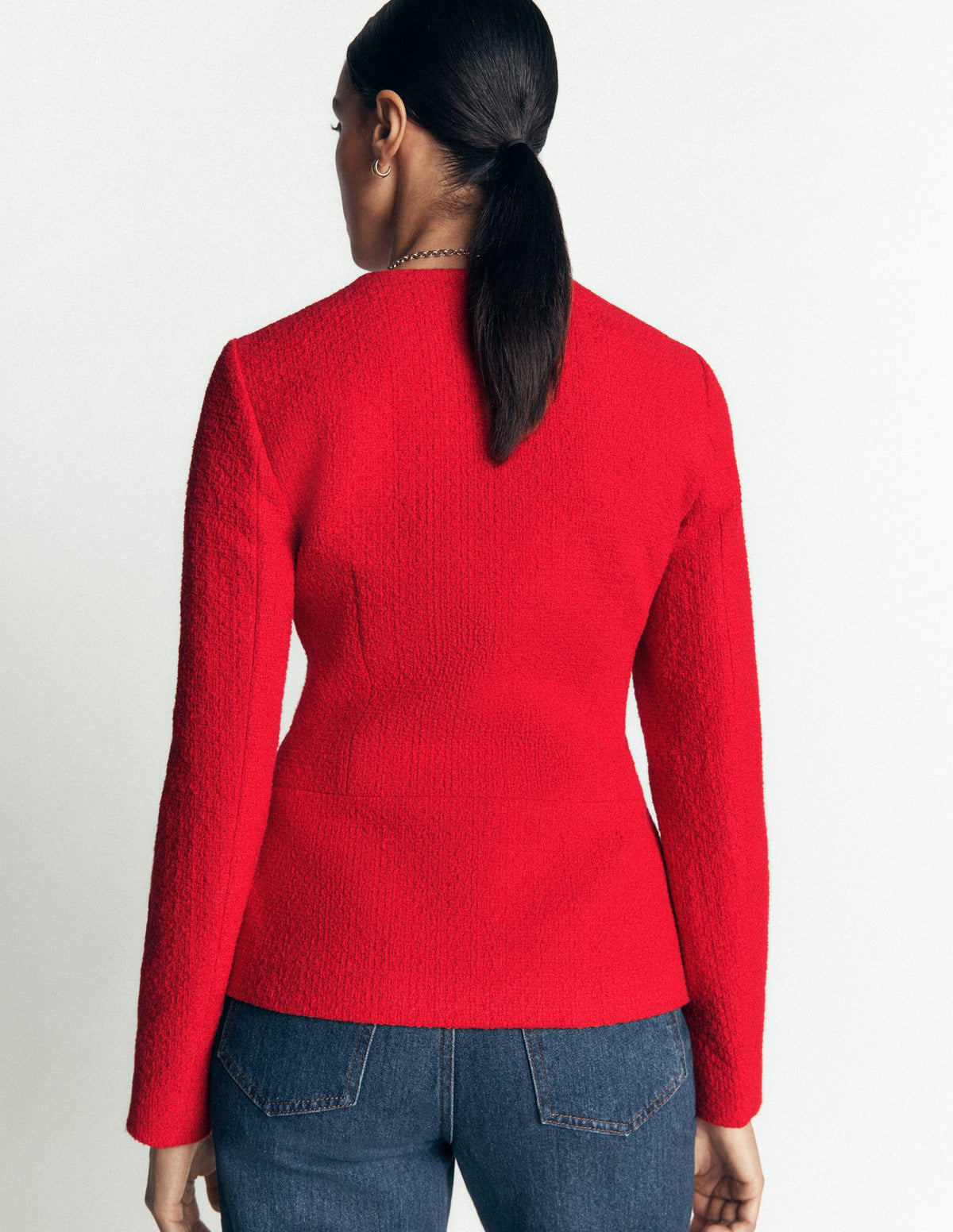 Collarless Tailored Blazer-Poppy Red - Image 4