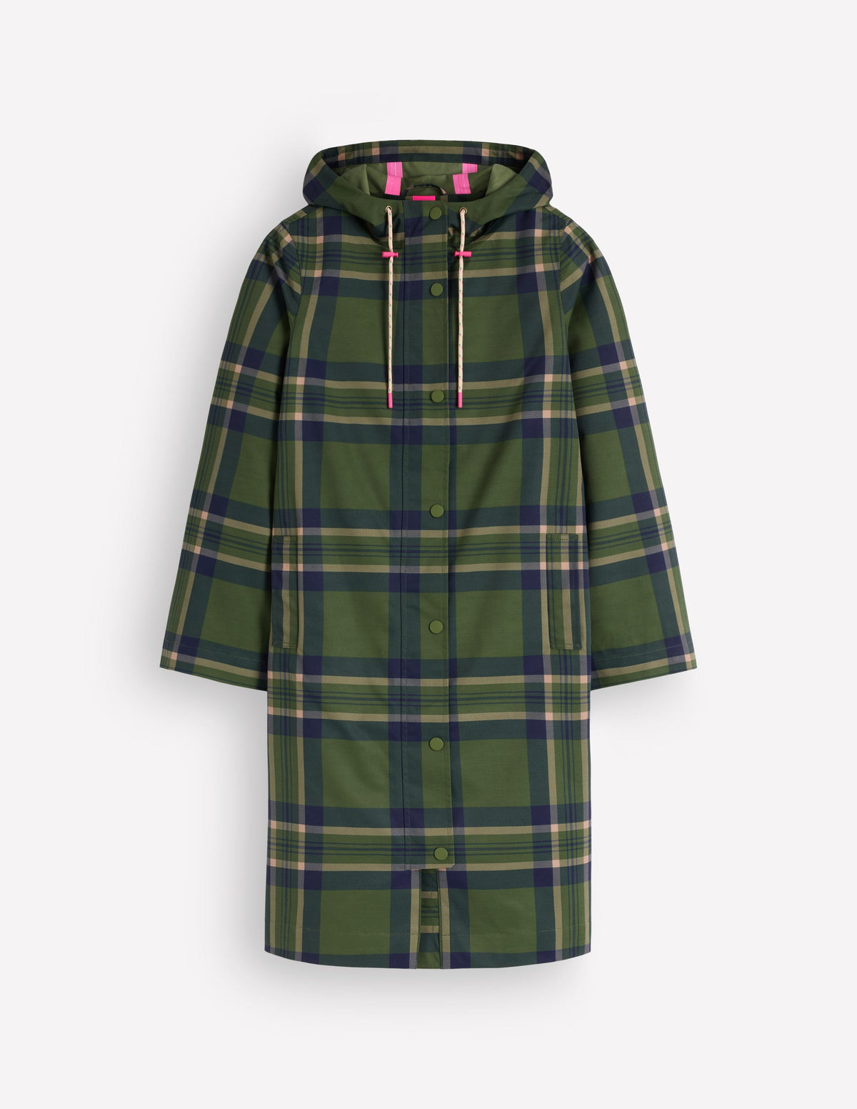 Longline Raincoat-Olive, Navy and Red Check-7