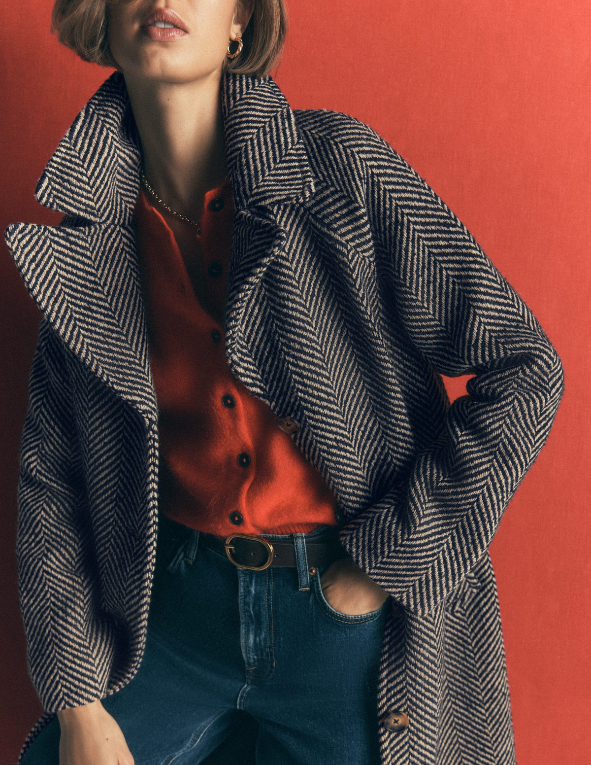 Cotswold Wool Coat-Grey Herringbone - Image 2