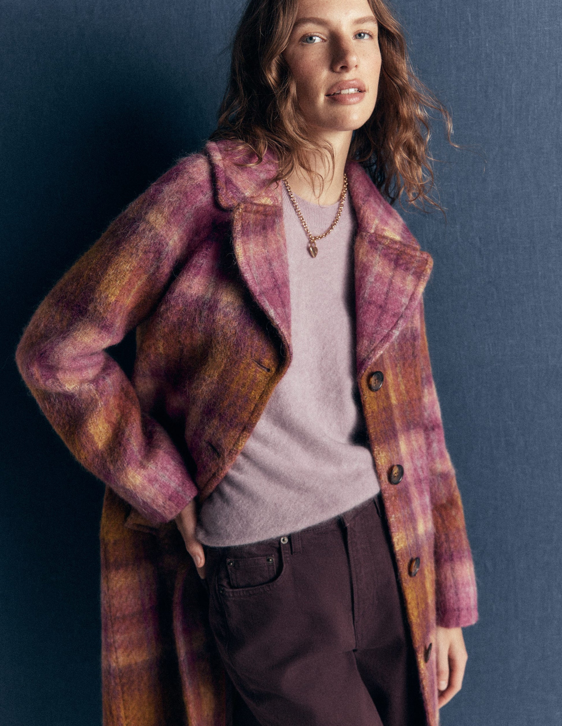Cotswold Wool Coat-Camel, Pink Check-4