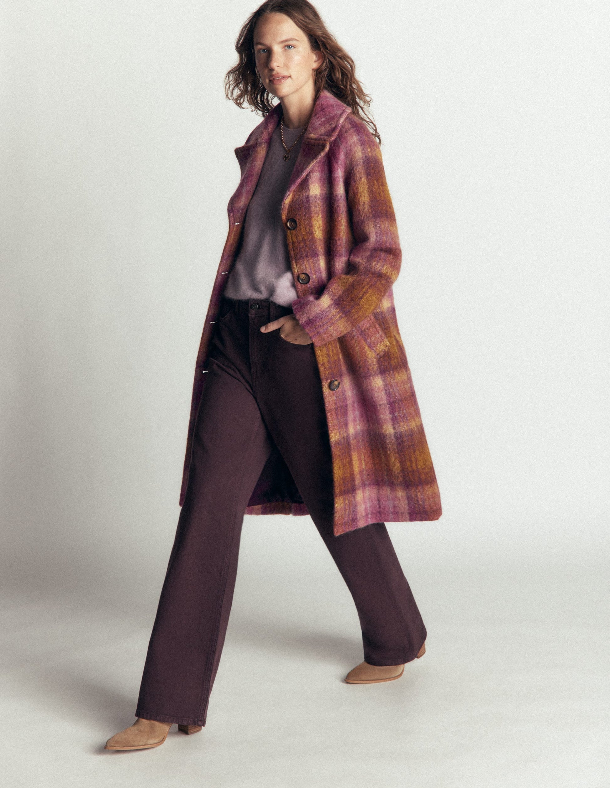 Cotswold Wool Coat-Camel, Pink Check-6