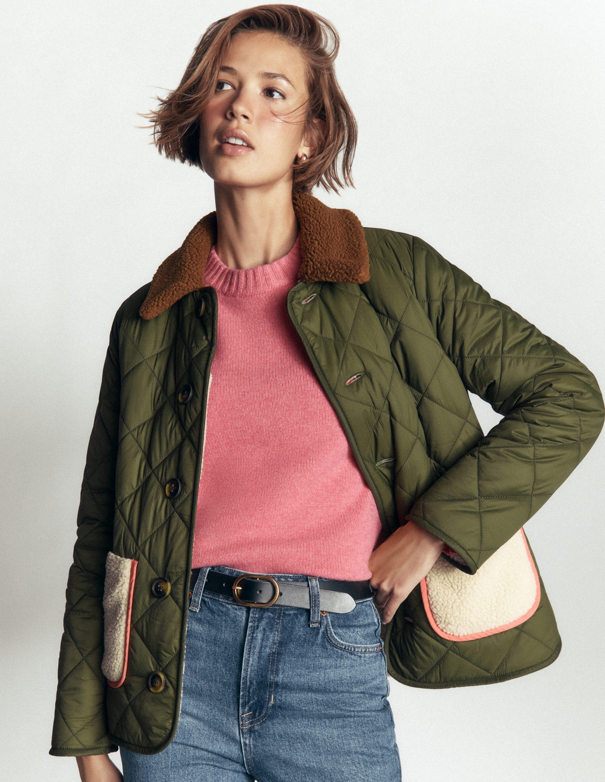 Reversible Borg Mix Coat-Woodland Green-2