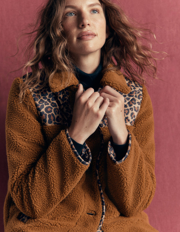 Reversible Borg Mix Coat-Leopard