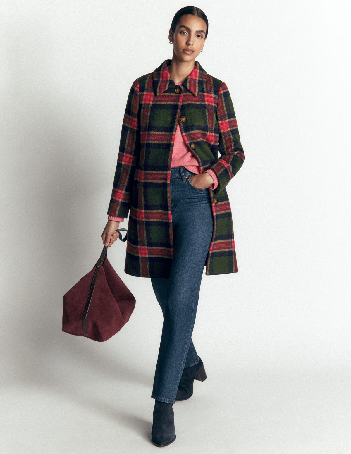 Aylesford Wool Coat-Olive, Navy and Red Check-2