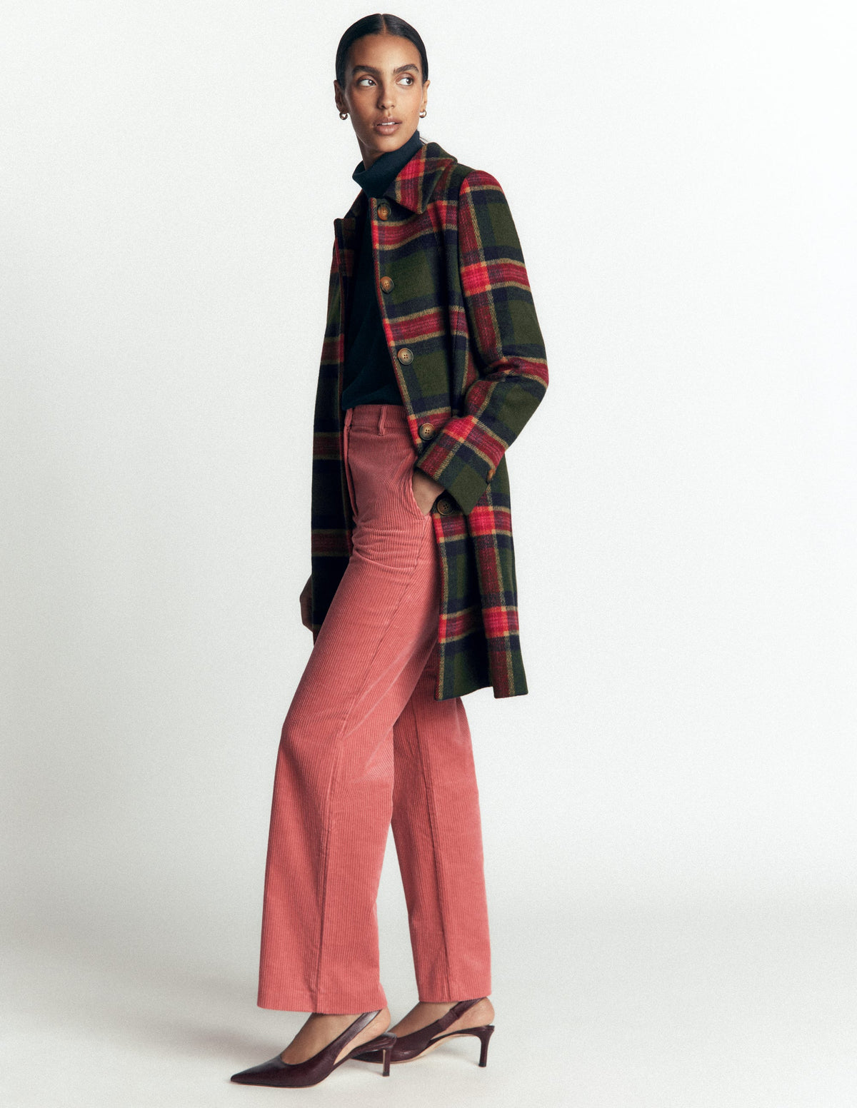 Aylesford Wool Coat-Olive, Navy and Red Check - Image 7