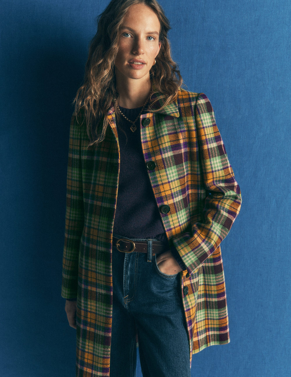 Aylesford Wool Coat-Yellow, Maroon Multi Check - Image 2