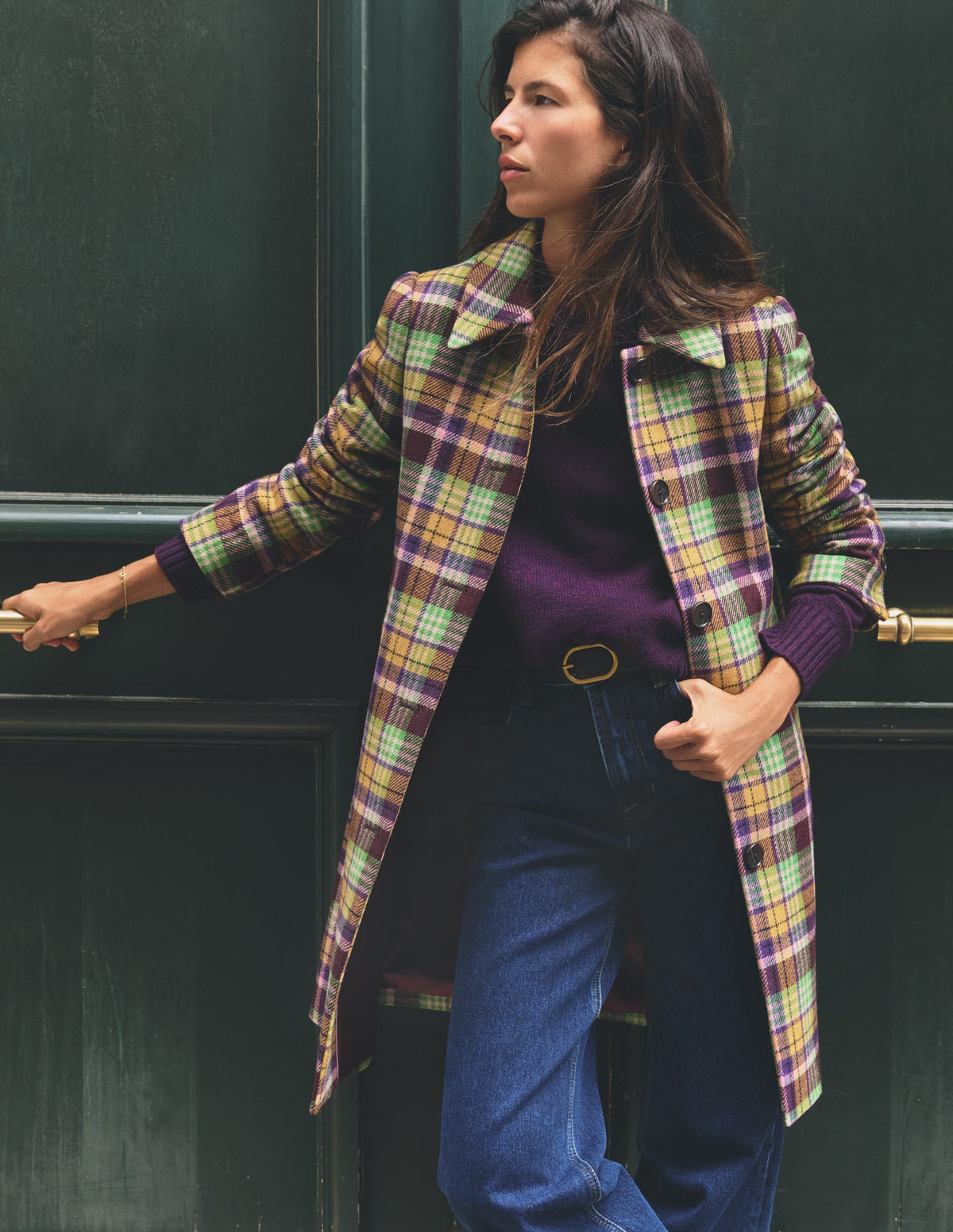 Aylesford Wool Coat-Yellow, Maroon Multi Check - Image 1