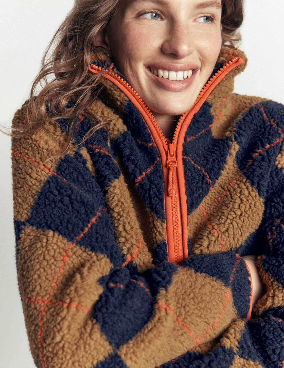 Alnwick Borg Jacket-Camel, Navy & Orange Argyle - Image 5
