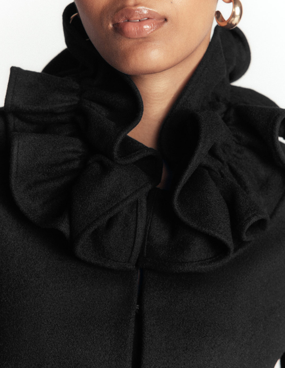 Ruffle Neck Wool Jacket-Black-2