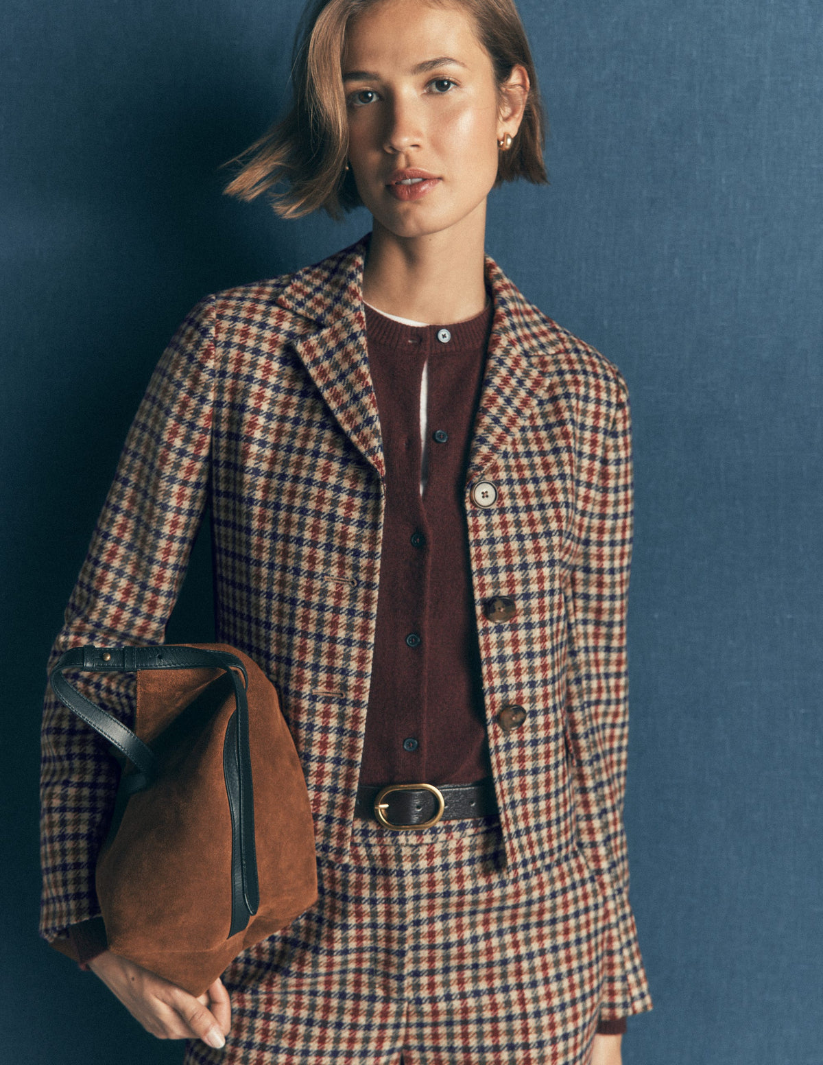Dartmouth Wool Blend Blazer-Ivory, Blue and Maroon Check - Image 2