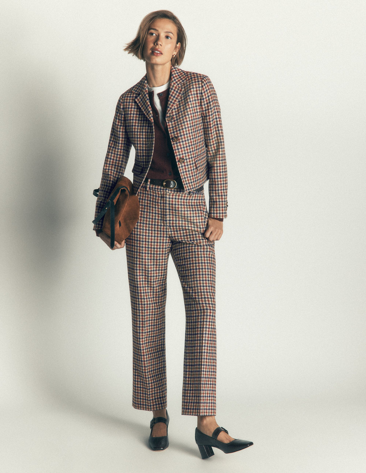 Dartmouth Wool Blend Blazer-Ivory, Blue and Maroon Check - Image 5