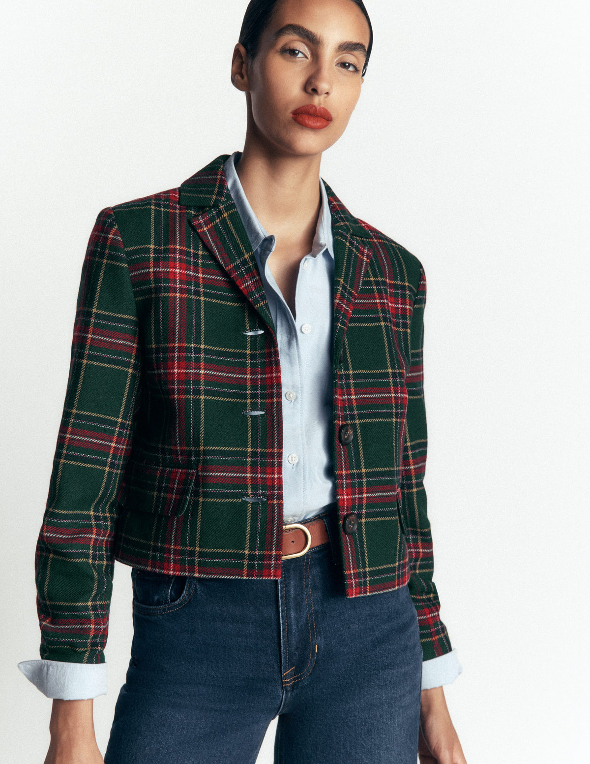Dartmouth Wool Blend Blazer-Green, Navy and Red Check - Image 2