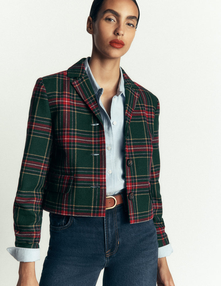 Dartmouth Wool Blend Blazer-Green, Navy and Red Check