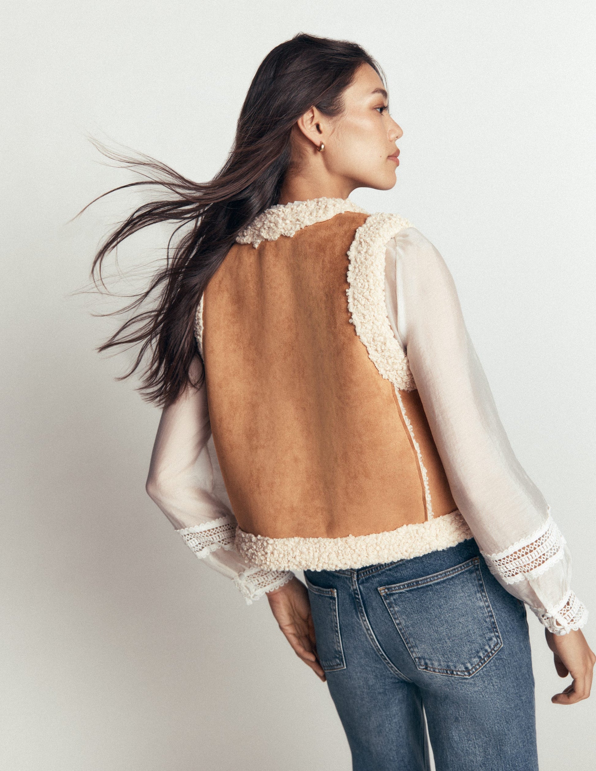 Borg Trim Cotton Gilet-Sand-4