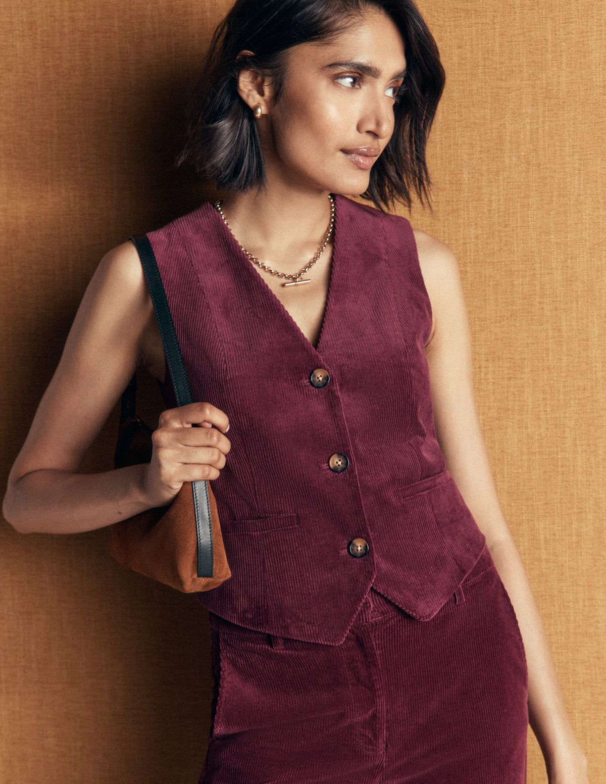 V-Neck Waistcoat-Dark Crimson - Image 1