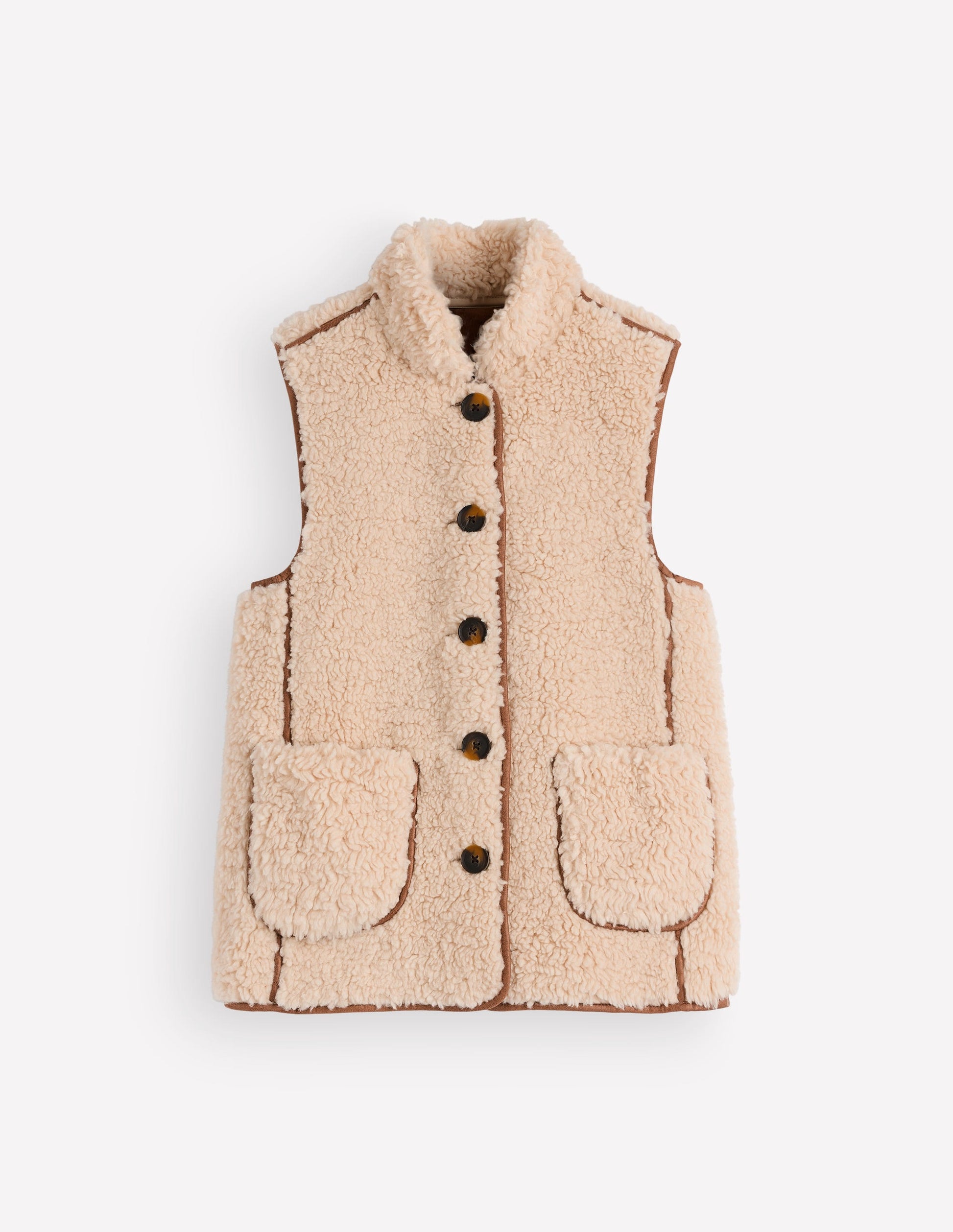 Funnel Neck Borg Gilet-Natural Borg-6