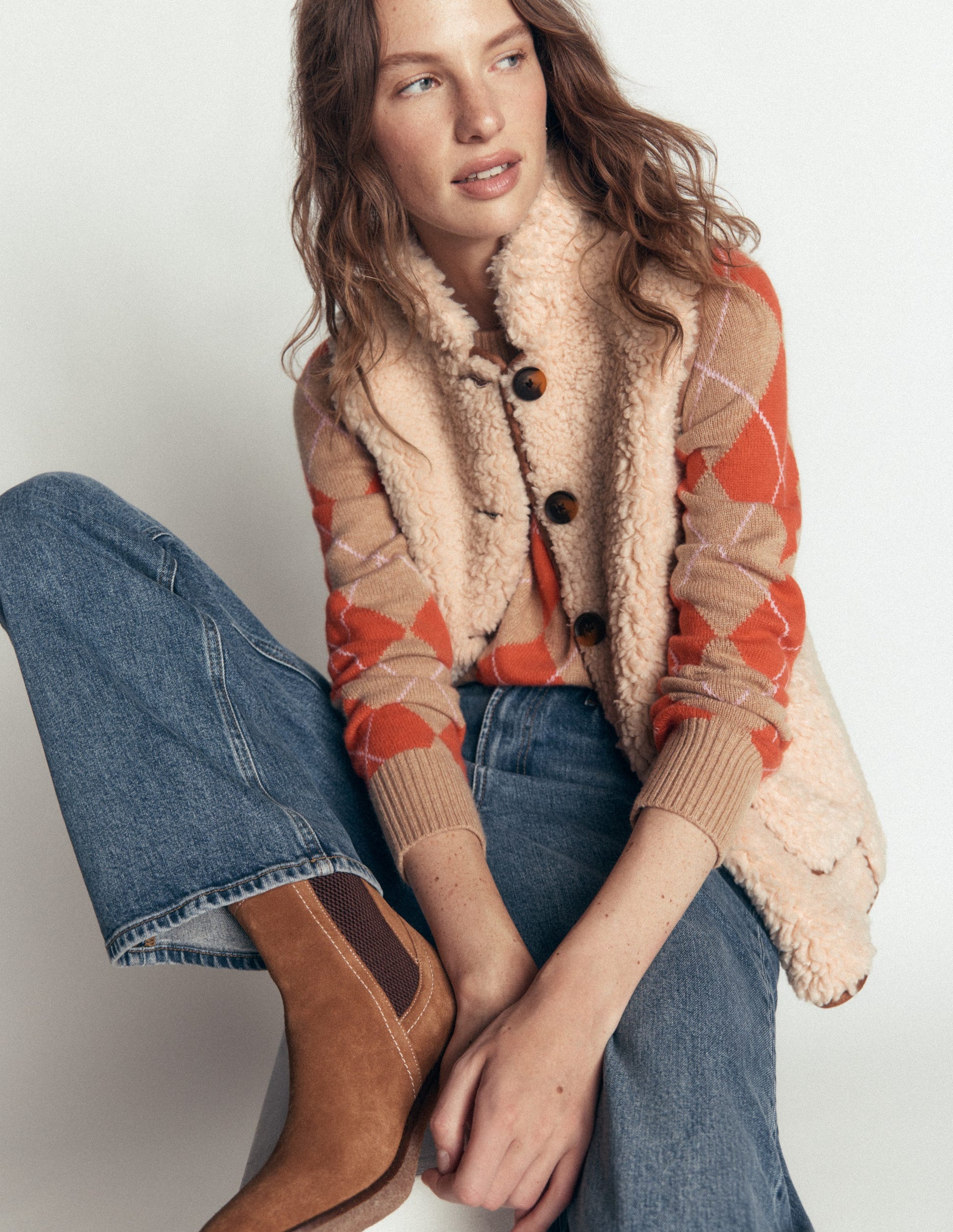 Funnel Neck Borg Gilet-Natural Borg-1