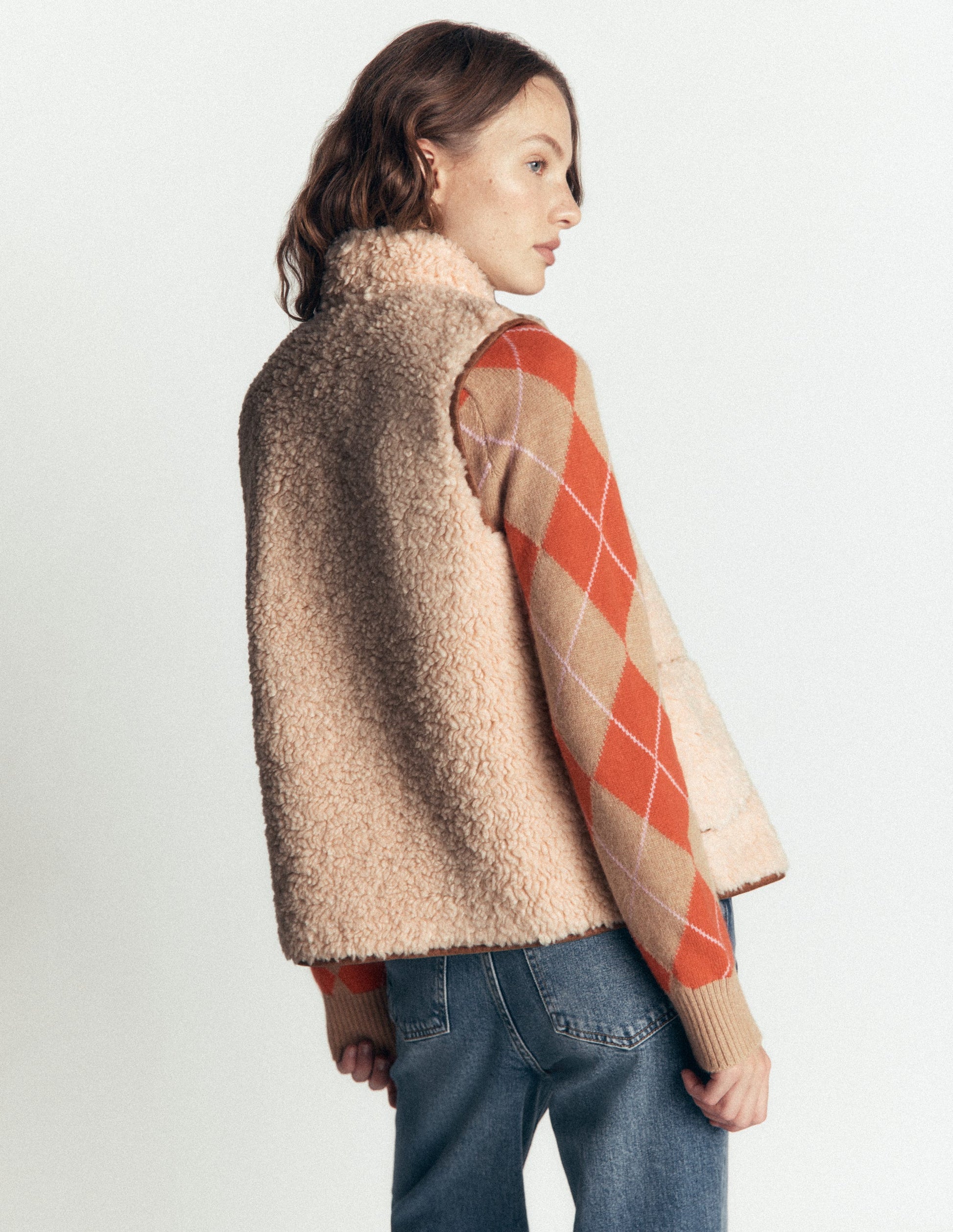 Funnel Neck Borg Gilet-Natural Borg-3