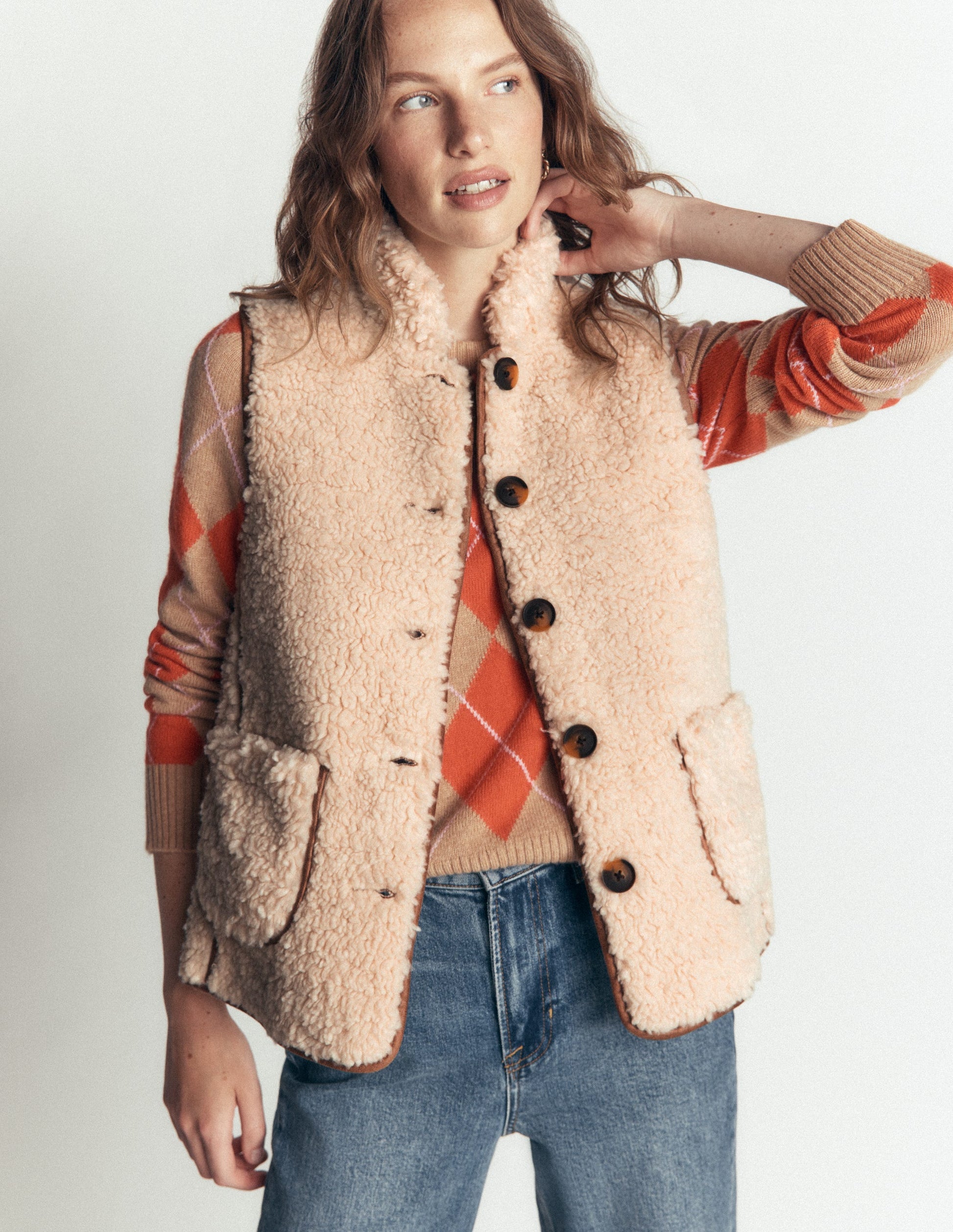 Funnel Neck Borg Gilet-Natural Borg-5