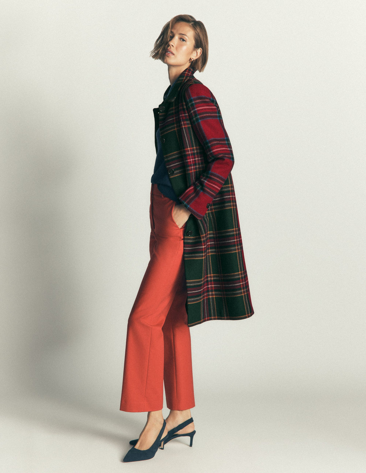 Aylesford Longline Coat-Red and Green Hotch Check - Image 2