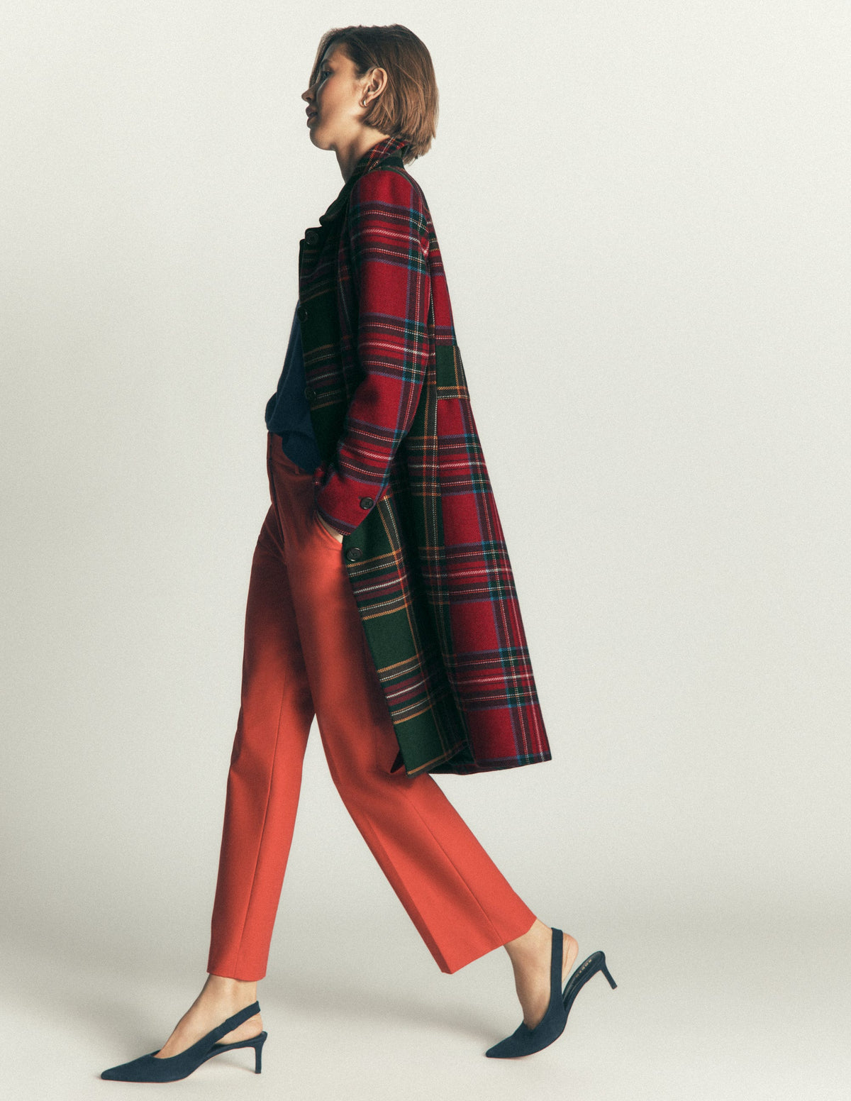 Aylesford Longline Coat-Red and Green Hotch Check - Image 5
