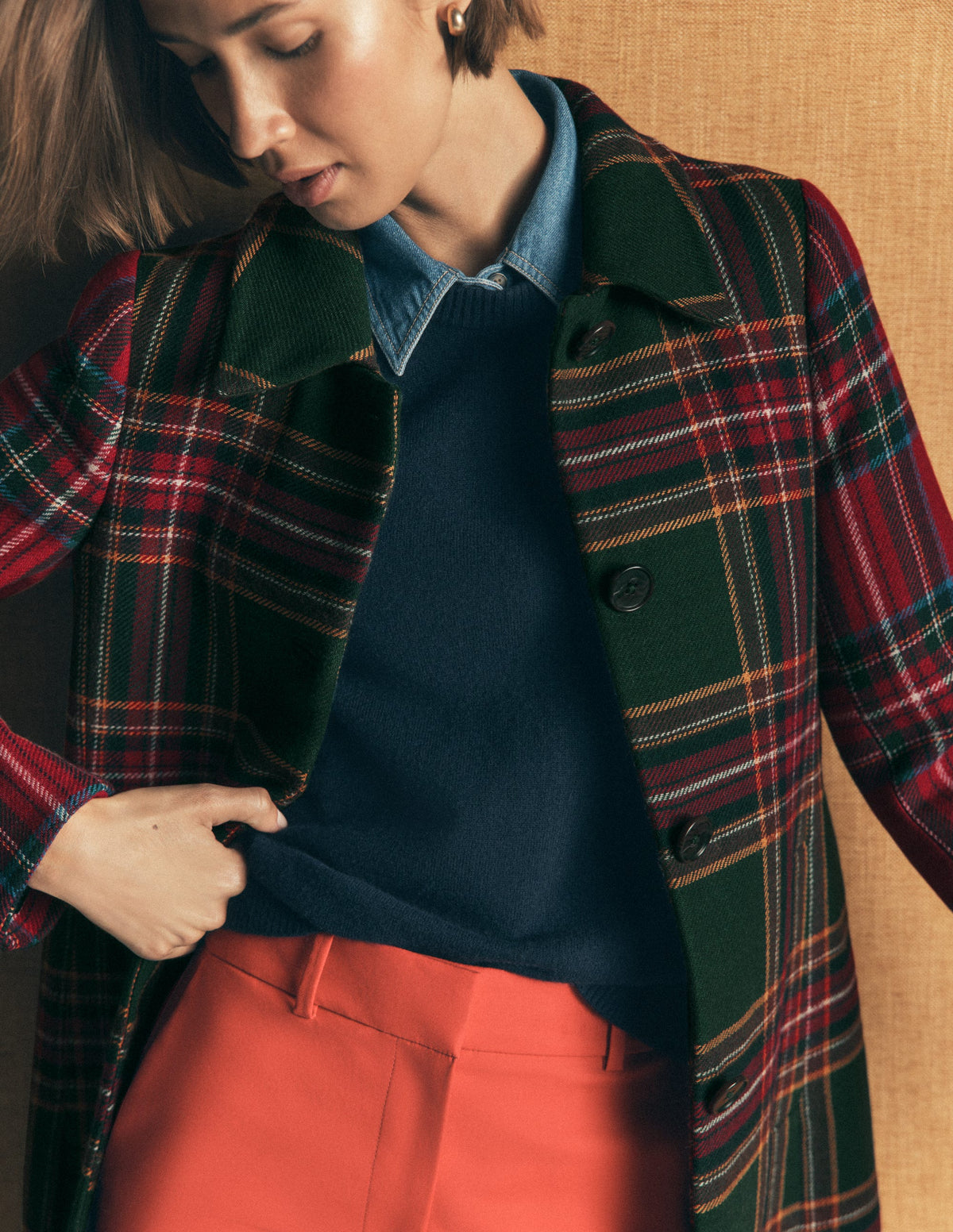 Aylesford Longline Coat-Red and Green Hotch Check - Image 6