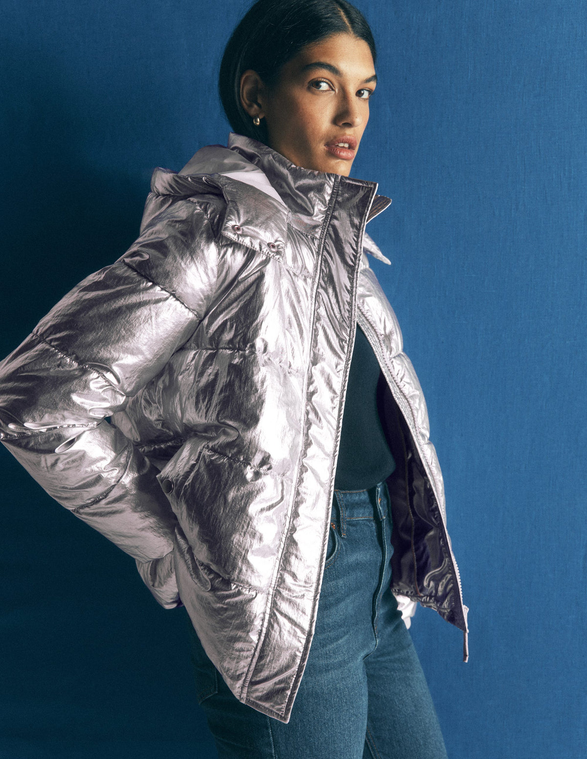 Short Padded Coat-Silver - Image 1