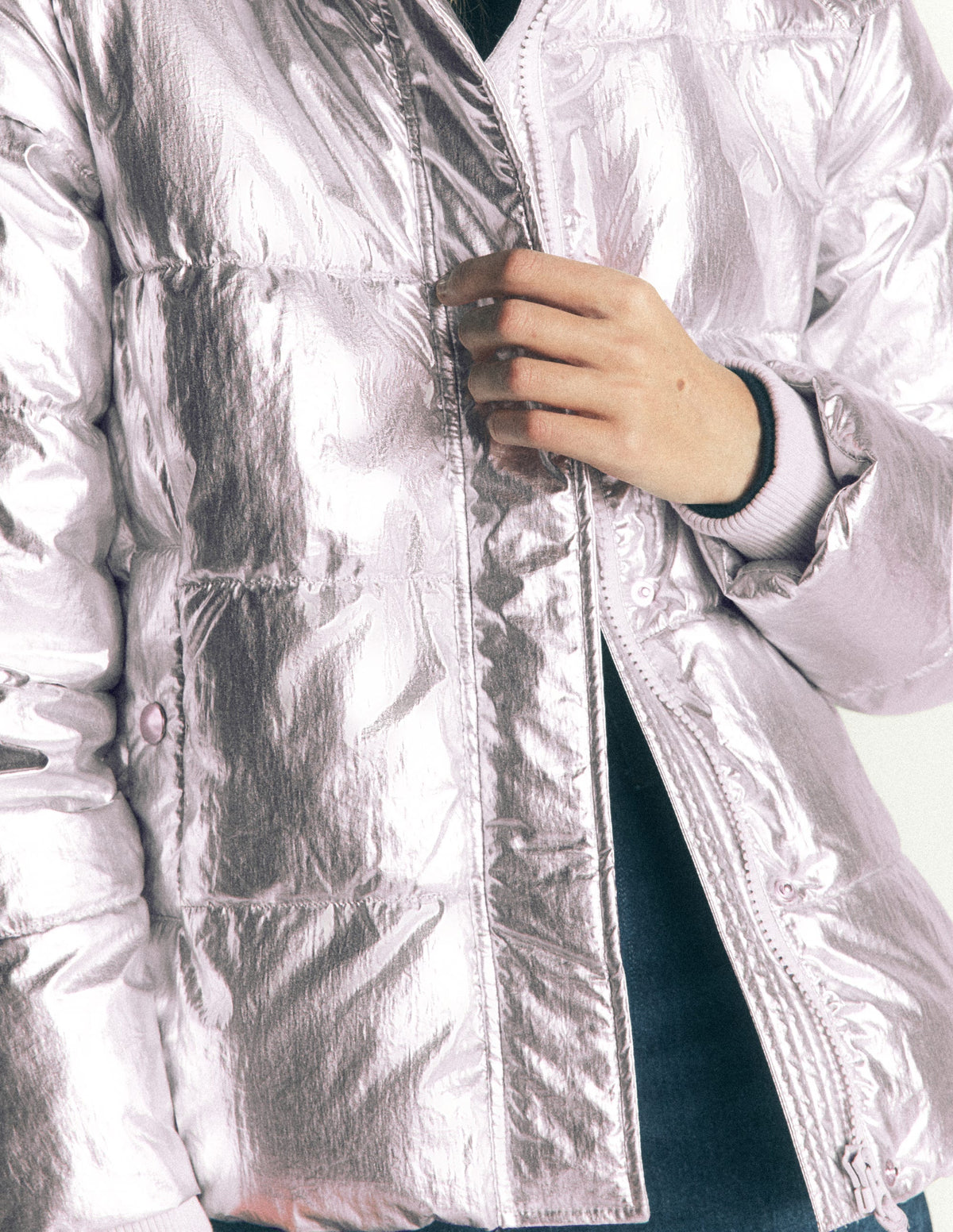 Short Padded Coat-Silver - Image 2