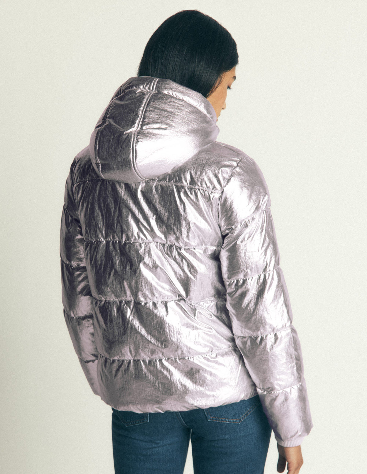 Short Padded Coat-Silver - Image 3