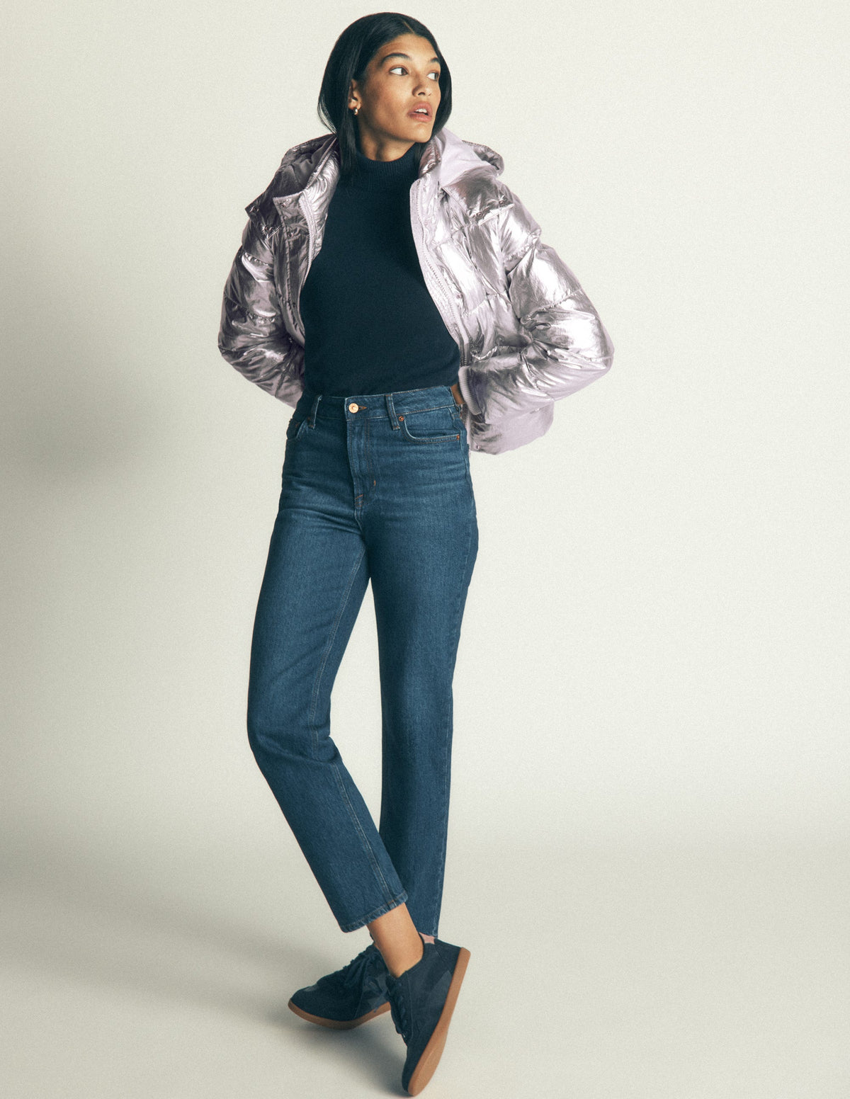 Short Padded Coat-Silver - Image 4
