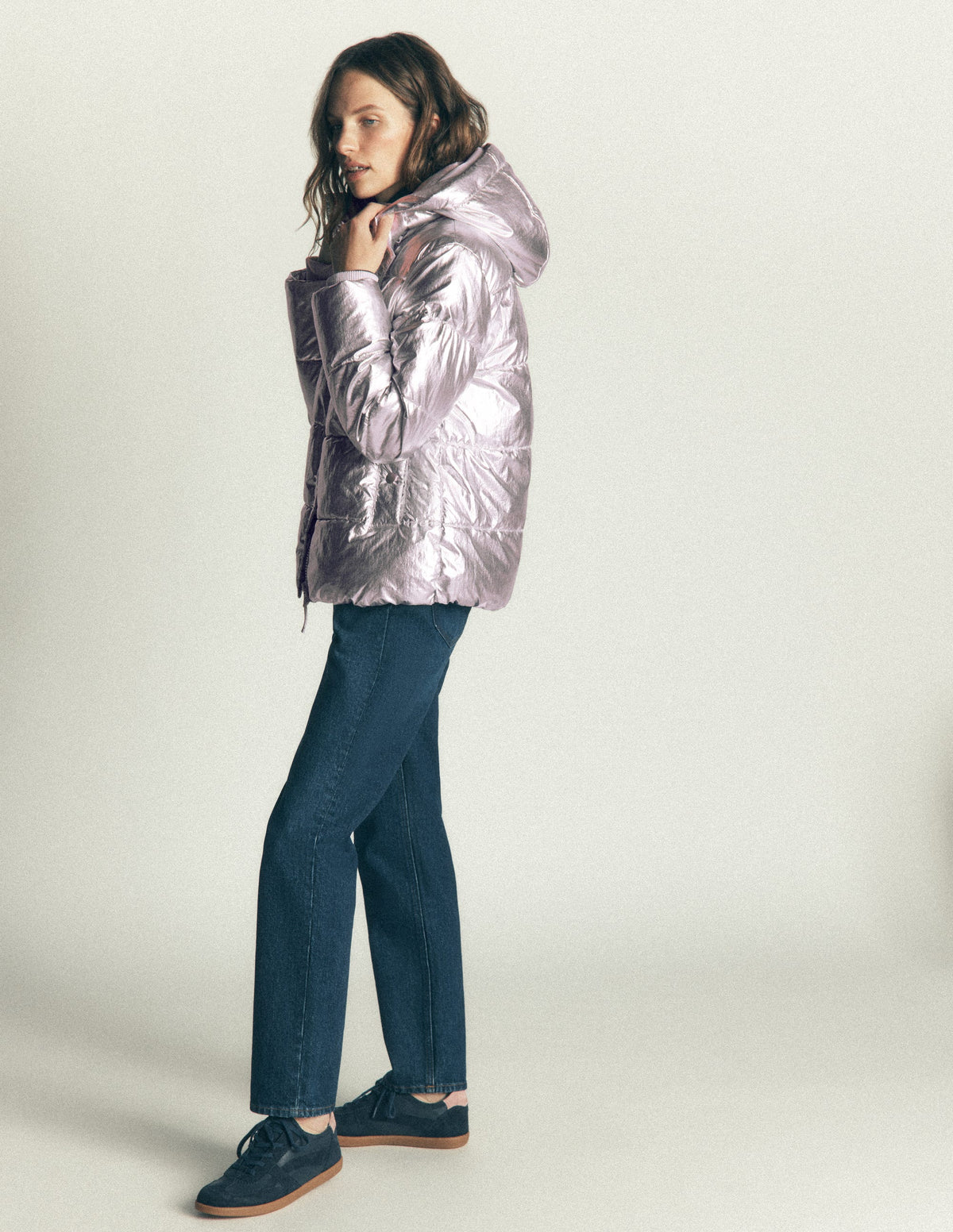 Short Padded Coat-Silver-4