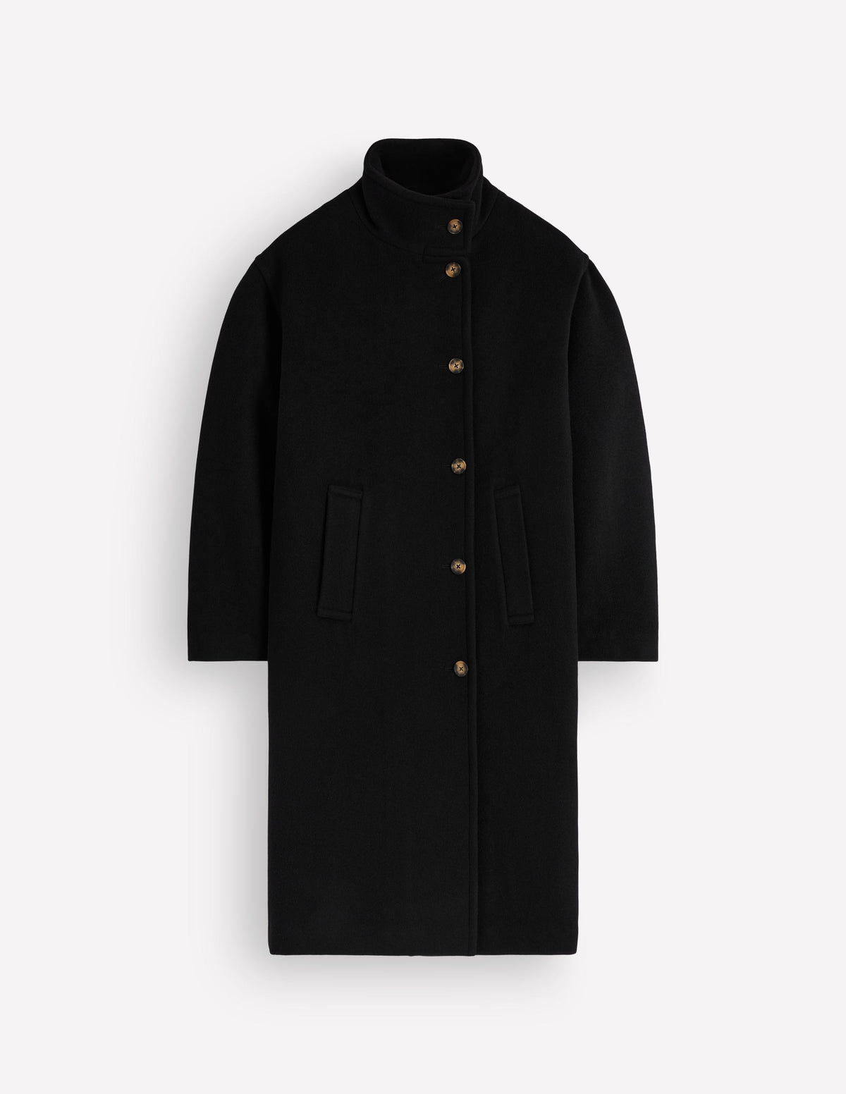 Funnel Neck Longline Wool Coat-Black - Image 8