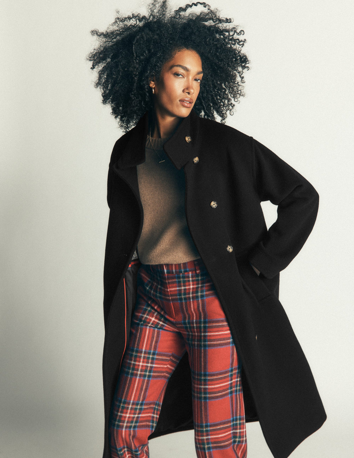 Funnel Neck Longline Wool Coat-Black - Image 1