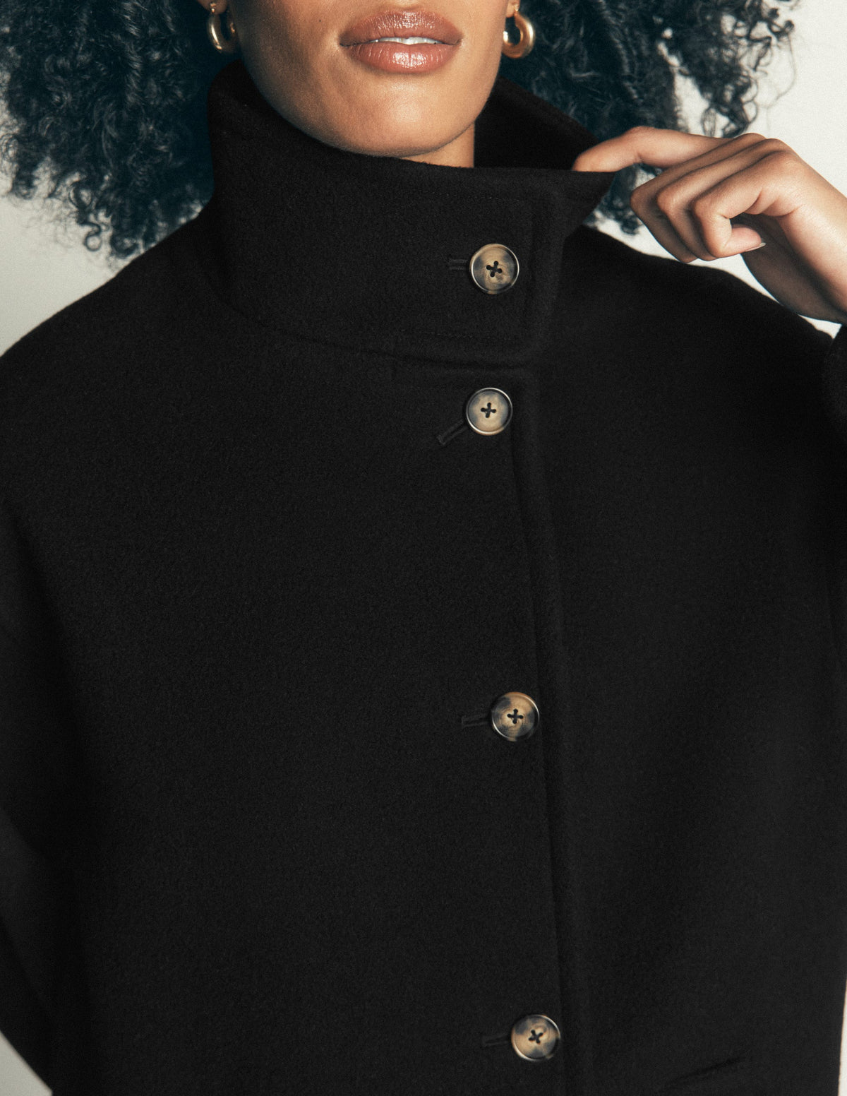 Funnel Neck Longline Wool Coat-Black-3