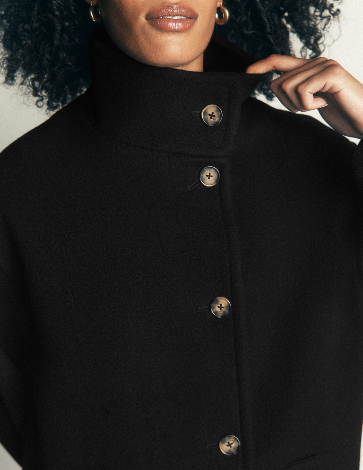 Funnel Neck Longline Wool Coat-Black-2