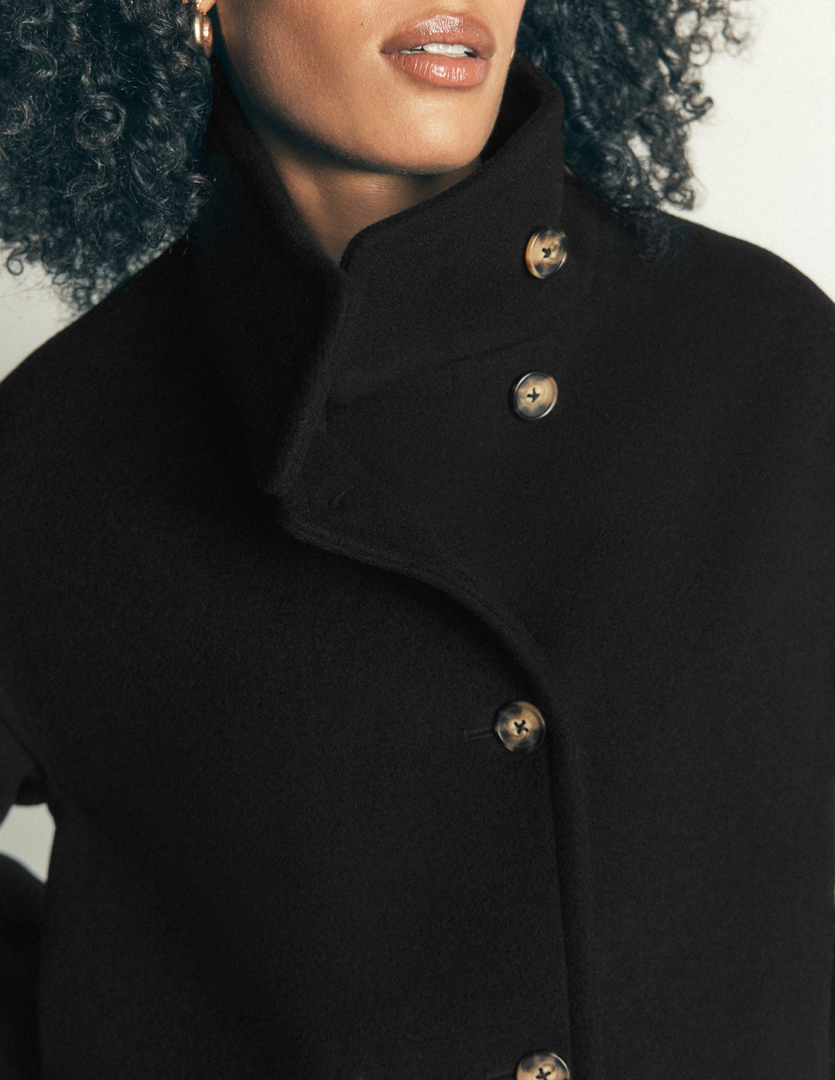 Funnel Neck Longline Wool Coat-Black - Image 6