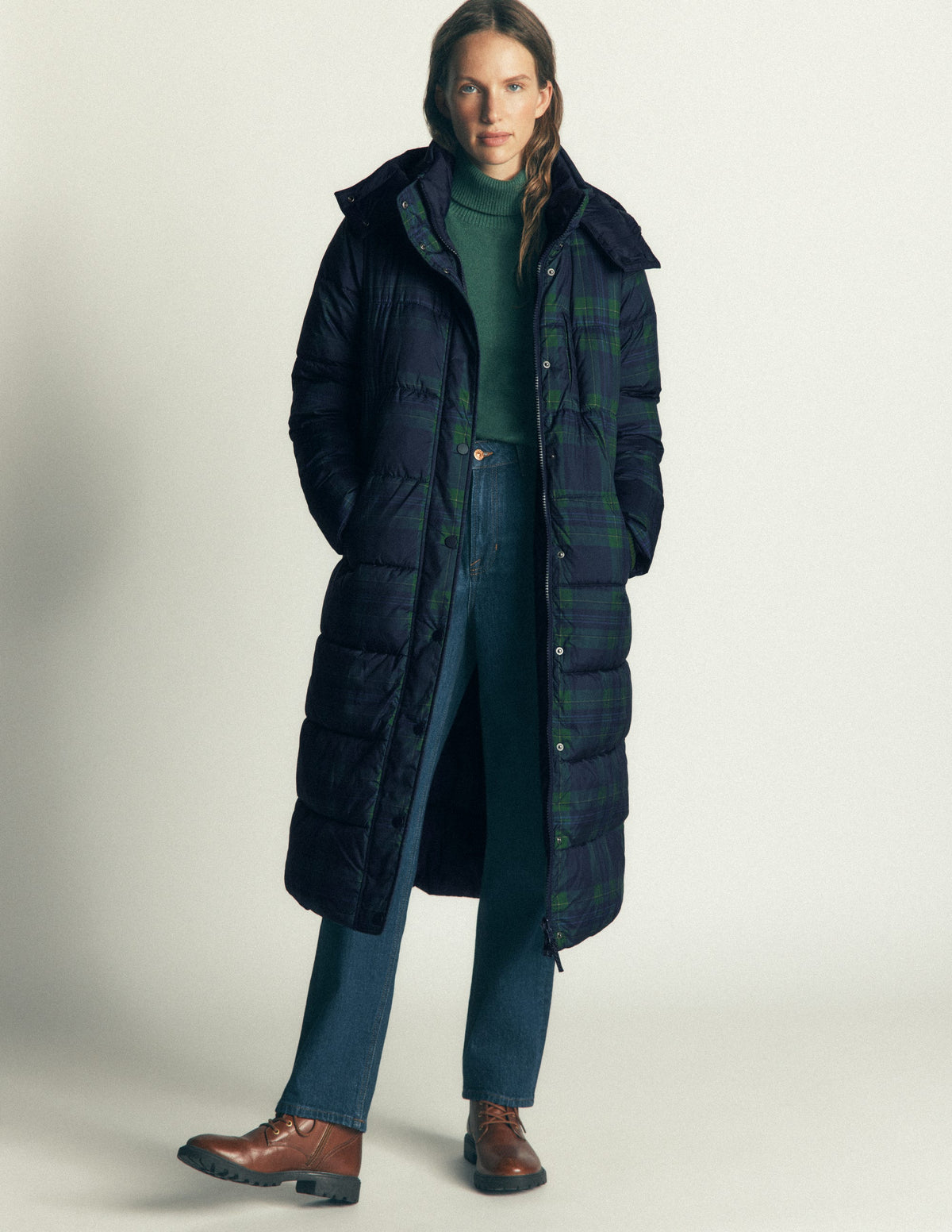 Long Raglan Padded Coat-Navy-2